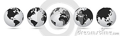 Earth set 3D transparent Globes with World Maps, Earth globe hemispheres with continents - vector Vector Illustration