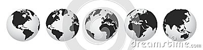 Earth set 3D transparent Globes with World Maps, Earth globe hemispheres with continents - vector Vector Illustration