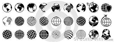 Earth set icons, Globes with World Maps, set Earth globe hemispheres with continents - vector Vector Illustration