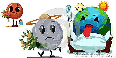 Earth sick planet visit climate change vector graphics illustration Cartoon Illustration