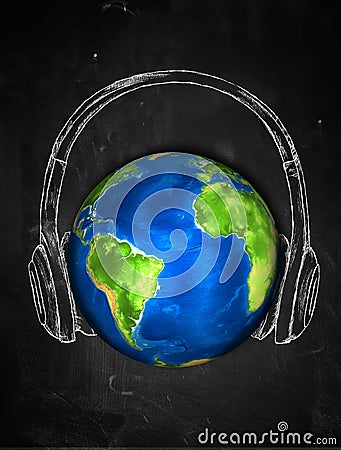 Earth Sketch Headphone music Background Stock Photo