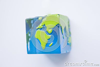 Earth square globe on white background. Mock up. Flat lay composition Stock Photo