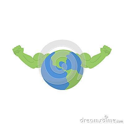 Earth strong. Fitness health of planet. Bodybuilding hands Vector Illustration