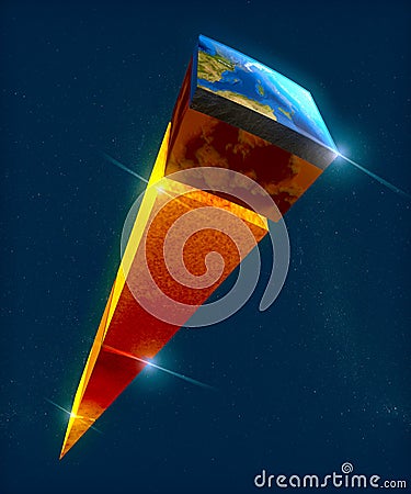 Earth structure, division into layers, the earth`s crust and core Stock Photo