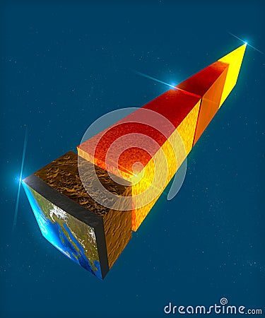 Earth structure, division into layers, the earth`s crust and core Stock Photo