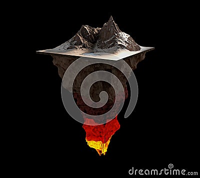 Earth structure isolated on black. Crust, upper mantle, lower , outer core and inner 3dillustration. Cartoon Illustration