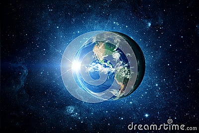 Earth, sun and galaxy. Elements of this image furnished by NASA Stock Photo