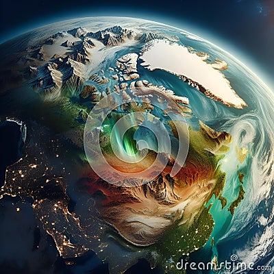 the earth with the sun rising and all on its sides Stock Photo