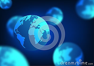 Earth technology background The world is placed in multiples using a blurred, single-point technique to accentuate the focus. Used Vector Illustration