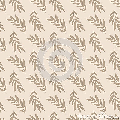 Earth tone leaves pattern. Boho botanical plants seamless pattern in light neutral desert colors. Boho hand drawing Vector Illustration