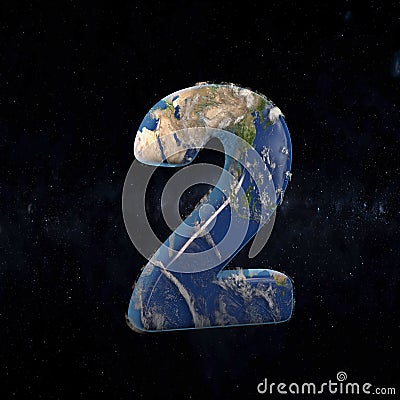 Earth uppercase number 2 on dark space background Stock Photo