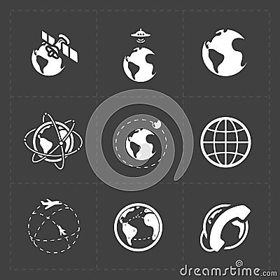 Earth vector icons set on dark background Vector Illustration