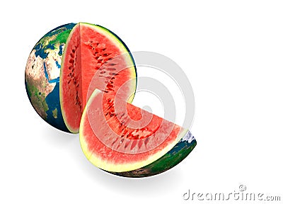 Earth Water Melon Cartoon Illustration