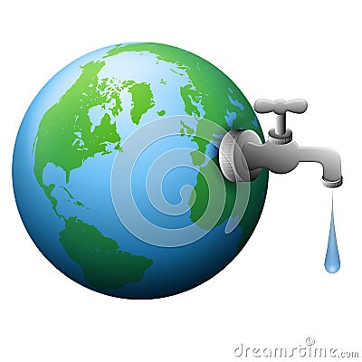 Earth Water Tap Supply Cartoon Illustration