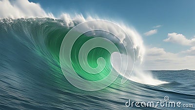 the earth in the water _A tsunami illustration, depicting the movement and the speed of water. The wave is curved and green Cartoon Illustration
