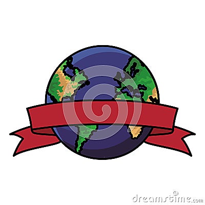 Earth world blank ribbon banner Vector Illustration