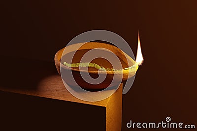 Earthen Clay Handmade Diwali Oil Lamps - 3D Illustration Stock Photo