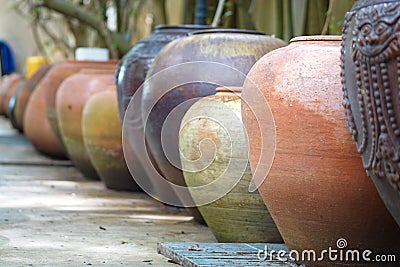 Earthenware handmade old clay pots Stock Photo