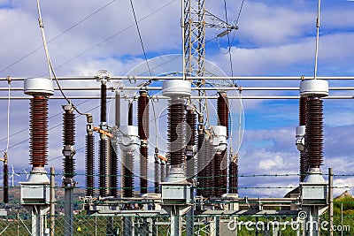 Earthing switches in the Collector Substation of a wind farm Stock Photo