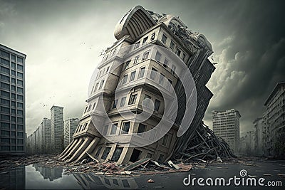 Earthquake, damaged building of city street created with Generative AI technology Stock Photo