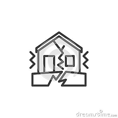Earthquake damaged house line icon Vector Illustration