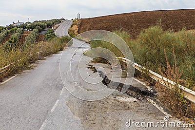 Earthquake damaged road Stock Photo