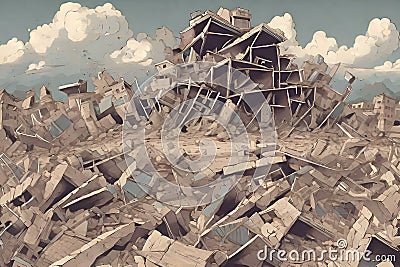 Earthquake. Destroyed multi-storey buildings after the disaster Stock Photo