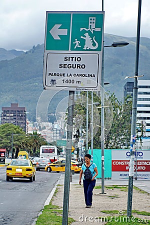 Earthquake evacuation sign in Quito Editorial Stock Photo