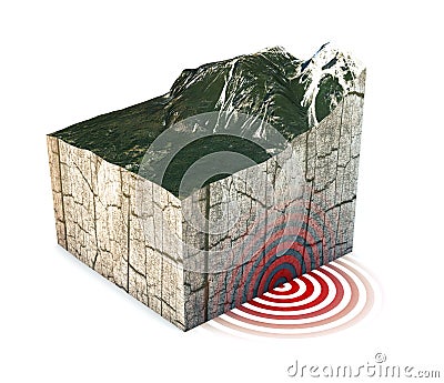 Earthquake ground section, shake. Section of land struck by a strong earthquake magnitude Stock Photo