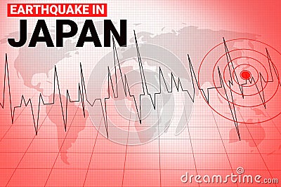 Earthquake in Japan news background with seismogram graph and alarming Stock Photo