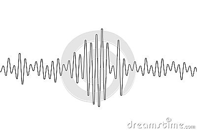 Earthquake one continuous line. Polygraph single line art. Outline wave. Black waves pattern isolated on white background. Oneline Cartoon Illustration