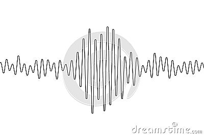 Earthquake one continuous line. Polygraph single line art. Outline wave. Black waves pattern isolated on white background. Oneline Vector Illustration