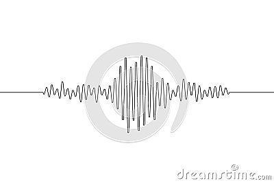 Earthquake one continuous line. Polygraph single line art. Outline wave. Black waves pattern isolated on white background. Oneline Vector Illustration