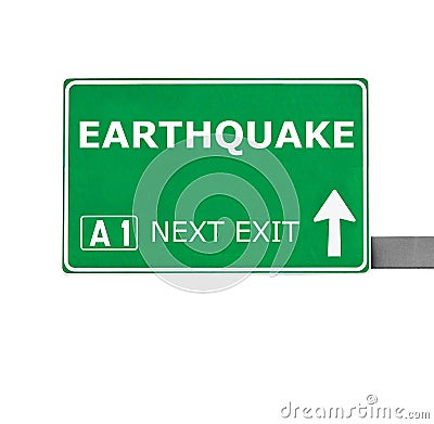 EARTHQUAKE road sign isolated on white Stock Photo