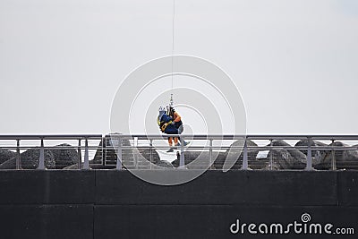 Earthquake and tsunami evacuation drills Stock Photo