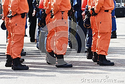 Earthquake and tsunami evacuation drills Stock Photo