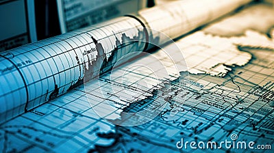 Earths Tremble, Seismograph Displaying Earthquake Data. Generative Ai Stock Photo