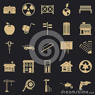 Earthwork icons set, simple style Vector Illustration