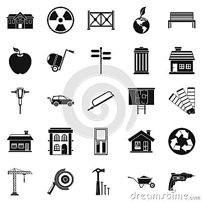 Earthwork icons set, simple style Vector Illustration