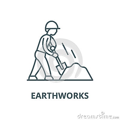 Earthworks vector line icon, linear concept, outline sign, symbol Vector Illustration