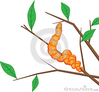 Earthworm on a branch Vector Illustration