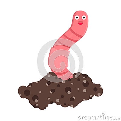 Earthworm cartoon character icon sigh. Worm with face expression smilling Vector Illustration