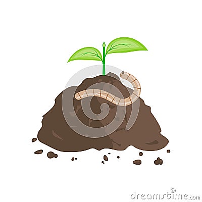 Earthworm and Pile of Ground Vector Illustration