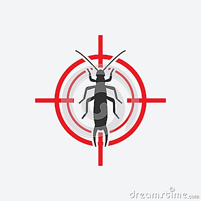 Earwig icon red target. Insect pest control sign Vector Illustration