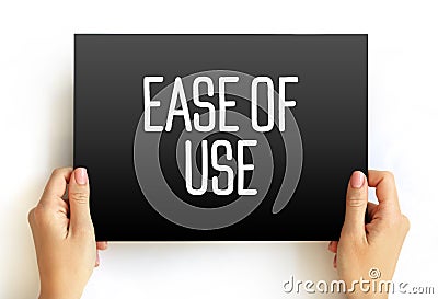 Ease of Use - basic concept that describes how easily users can use a product, text concept on card Stock Photo