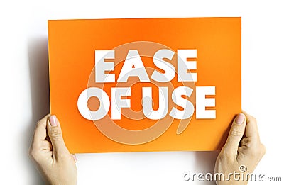 Ease of Use - basic concept that describes how easily users can use a product, text concept on card Stock Photo
