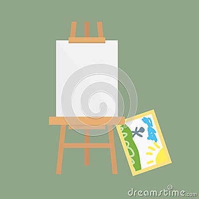 Easel art board vector isolated for some artist with paint palette paper canvas artboard and themed kids creativity Vector Illustration