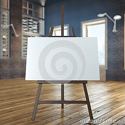 Easel with empty canvas in interior Stock Photo