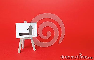 Easel with a right turn arrow. Minimalism. Direction to go around on the left. Advertising. Obscure obstacles, move towards Stock Photo