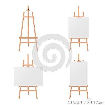 Easels drawing realistic mock ups set. Adjustable wood tripod stand for artist. Stock Photo